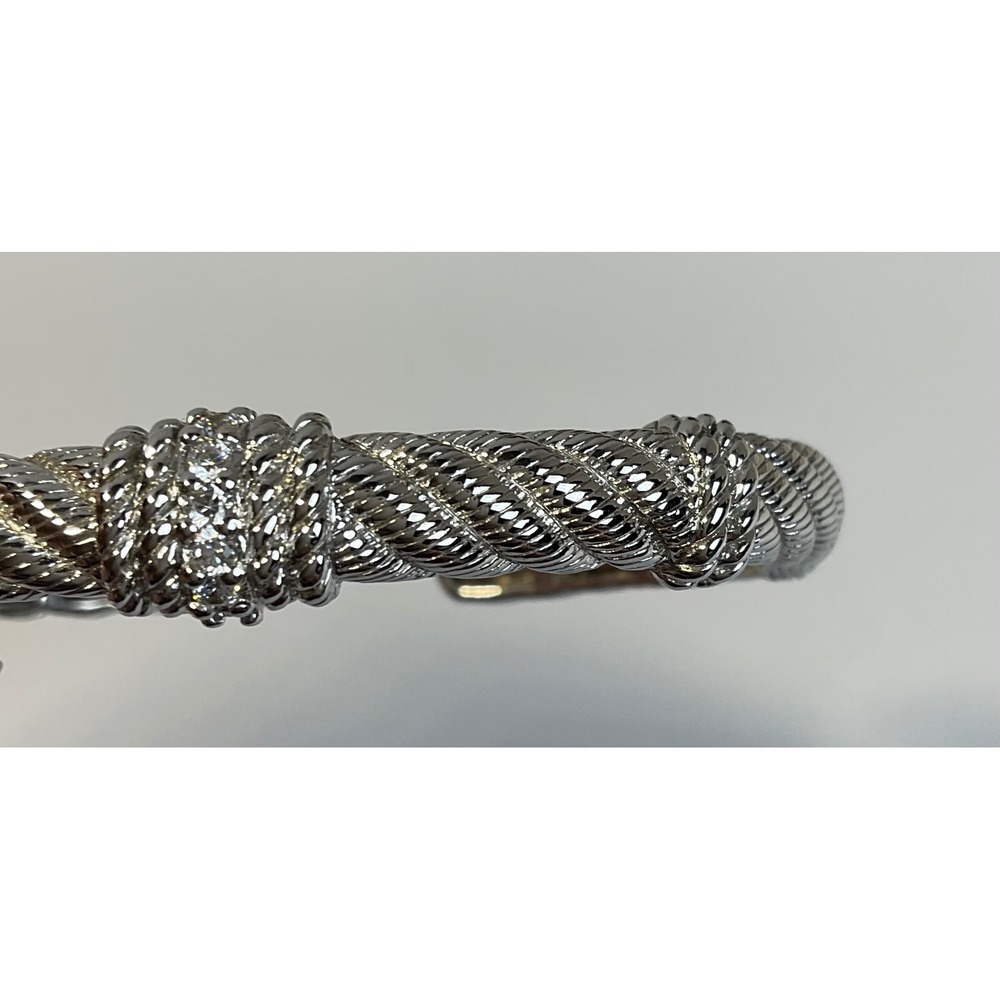 Judith Ripka 925 Sterling Silver Pink Clear CZ Textured Rope Hinged Bracelet - Picture 10 of 11